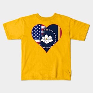 State of Mississippi Flag and American Flag Fusion Design Kids T-Shirt